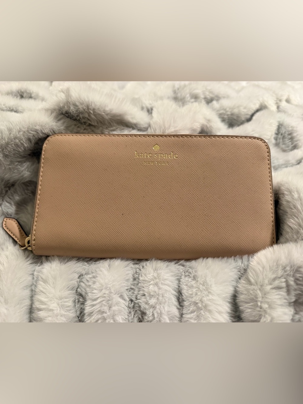kate spade Blush Pink Saffiano Leather Wallet with Gold Logo